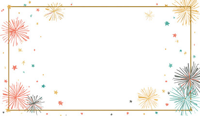 Joyful celebration with colorful firework explosions and confetti around festive gold