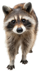 Obraz premium Close-up of a curious raccoon looking directly at the camera with soft fur and bright eyes in a natural outdoor setting