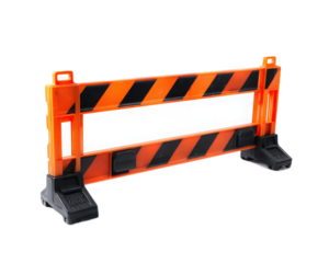 Orange and Black Traffic Barrier for Road Construction and Safety, Isolated on White Background for Urban Infrastructure and Safety Use