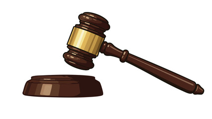 A wooden gavel poised above its sounding block, symbolizing justice and legal proceedings.