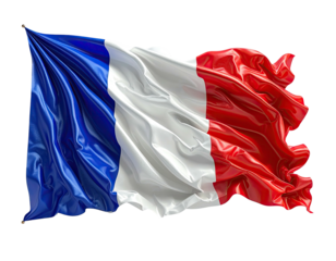 A beautifully rendered depiction of the French flag waving gently in the air, showcasing its vibrant colors