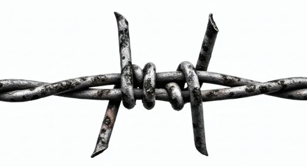Barbed Wire CloseUp Rusty with Isolated, and and Sharp Security Detail.
