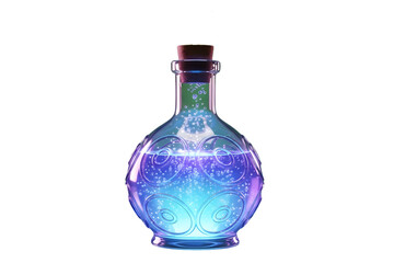 3D icon of a magic potion bottle with glowing liquid and bubbles, cinematic lighting, isolated on plain green background