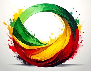 Artistic depiction of a colorful, swirling, ring-shaped design on white