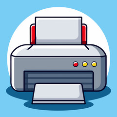 Modern flat design illustration of a gray printer with red and yellow indicator lights