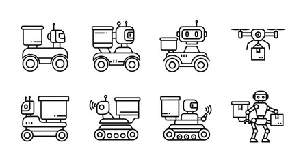 Modern delivery robots and drones for automated logistics and future transportation vector