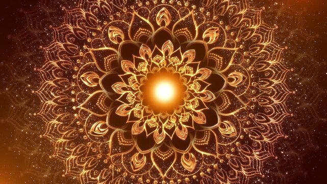 Golden Mandala Pattern Light spiritual, Festival background for yoga event, music festival luxurious, celebration, tradition, Diwali festival celebration India. Wishes, Events, Message, holiday. 3D 4K