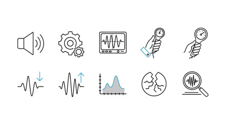 Fototapeta premium Collection of hand drawn audio icons representing sound recording production and analysis concepts vector