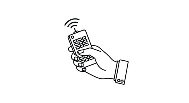 hand holding remote control, black and white clip art preview