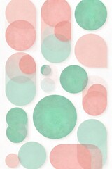 Abstract geometric shapes with a soft pinup color palette on a white background A minimalist composition of soft, rounded geometric shapes in a pinup inspired pastel palette (pink, mint green, baby