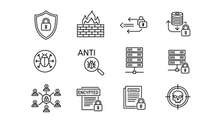 Cybersecurity icons set digital security protection network data privacy threat prevention vector