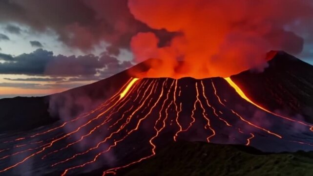 Vulkanlandschaft mit gl&uuml;hender Lava