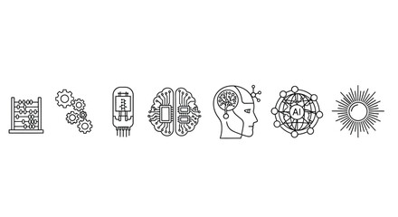 Collection of antique and mythological line art icons featuring architecture faces and symbols vector
