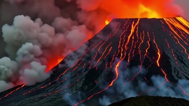 Vulkanlandschaft mit gl&uuml;hender Lava