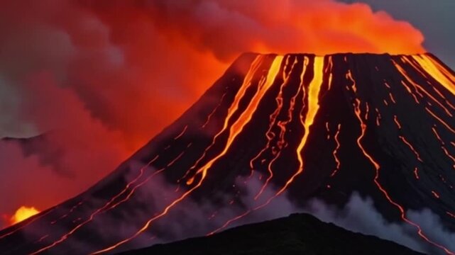 Vulkanlandschaft mit gl&uuml;hender Lava