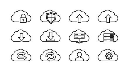 Fototapeta premium Set of cloud computing icons with security data storage connectivity and user symbols vector