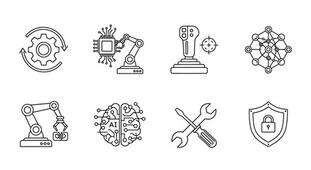Collection of industrial automation and technology icons for digital design projects vector