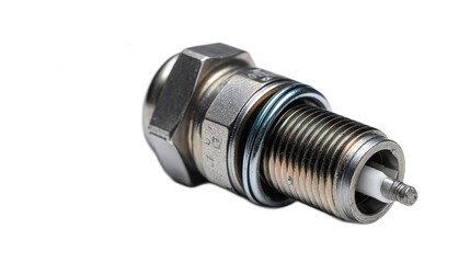 Detailed Close-up of a Metal Spark Plug with Threads and Insulator Suitable for Auto Repair and Engine Maintenance Projects