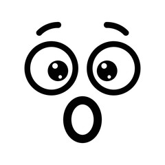 Simple Black Outline Surprised Face Emoji Expression on White Background