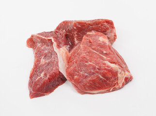 Raw Beef Chunks on White Background for Kitchen, Butchery, and Cooking Imagery