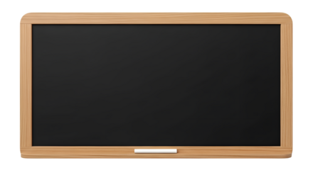Blank blackboard with a wooden frame isolated on a transparent background, ready for writing or drawing