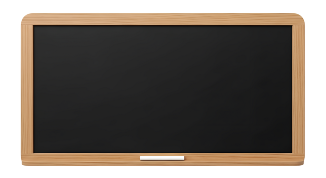 Blank blackboard with a wooden frame isolated on a transparent background, ready for writing or drawing