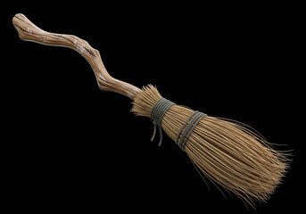 A realistic 3D broomstick with natural wood textures, perfect for witchcraft-themed graphics and magical Halloween, Ai Generate.