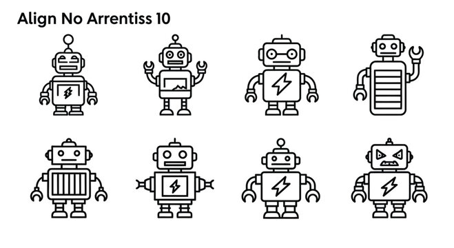 Collection of cute retro robot characters in outline style various designs vector