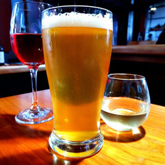 beer wine and vodka in glasses