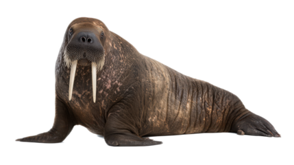Realistic walrus resting on a white background showcasing its unique tusks and blubbery body in a natural pose for wildlife lovers