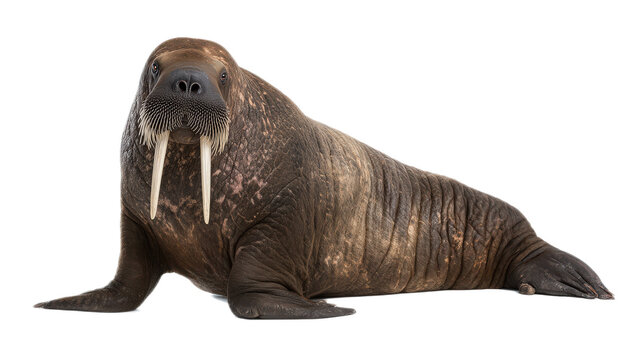 Realistic walrus resting on a white background showcasing its unique tusks and blubbery body in a natural pose for wildlife lovers