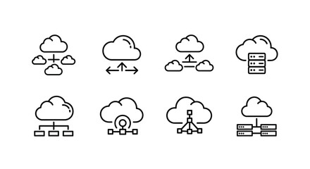 Fototapeta premium Cloud computing icons representing networked systems data storage and synchronization services vector