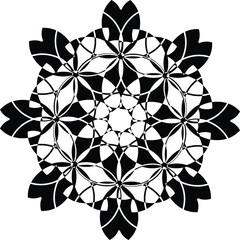  a black and white geometric pattern that resembles a mandala or a mosaic. It is a type of decorative design often used in art and various crafts. 