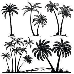 Naklejka premium A collection of black silhouette palm trees arranged in a grid pattern on a white background
