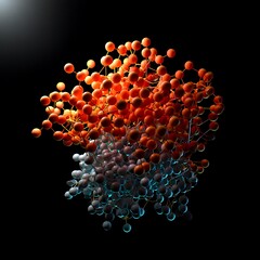 Abstract Molecular Structure with Spheres and Connecting Rods on Black Background with Gradient Color Scheme