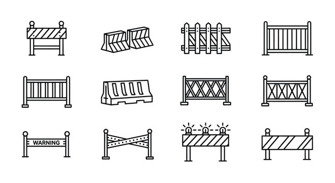 Collection of hand drawn construction barriers and fencing safety equipment icons vector