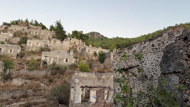 An old abandoned Greek village, a classic with its neighborhoods of stone houses. Kayak&ouml;y, Fethiye, Turkey.  4k video shot
