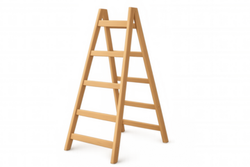 Wooden stepladder standing open, providing equipment for repair, renovation, and construction work, transparent background