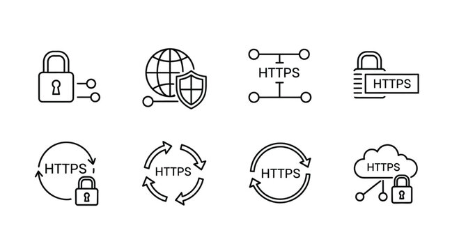 Secure https connection icons symbolizing internet security and data encryption technology vector