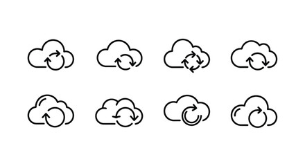 Cloud computing icons set showing upload download sync and storage data transfer options vector