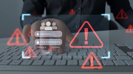 Cybersecurity alert notification.Protect profiles from hacks. Strong passwords, MFA, and monitoring prevent cyber attacks, credential theft and unauthorized access. - Powered by Adobe
