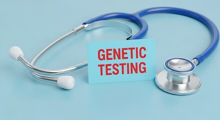 Genetic Testing Concept with Stethoscope and Informational Card on Blue Background Medical Technology and Healthcare Theme