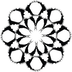  a black and white geometric pattern that resembles a mandala or a mosaic. It is a type of decorative design often used in art and various crafts. 