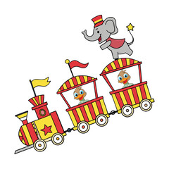 Fototapeta premium Cheerful Cartoon Circus Train Sticker With Bright Red Engine Design