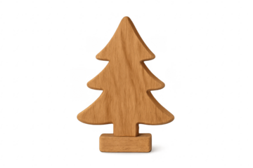 Wooden christmas tree figurine standing transparent background