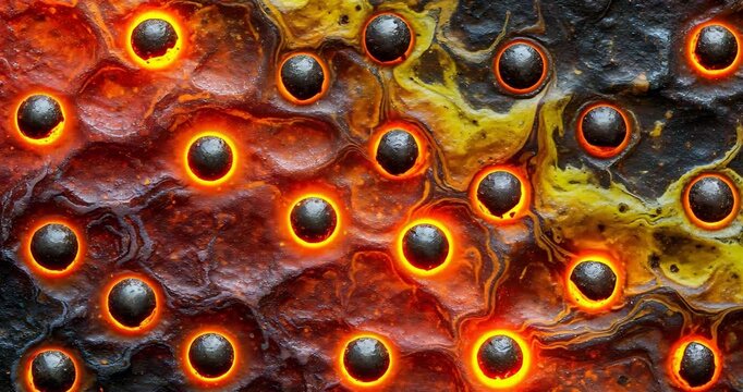 Abstract lava texture with molten orbs glowing and undulating surface details