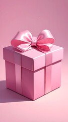 Obraz premium Boxed present tied with ribbon, soft pink tones and simple design