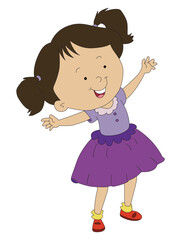 The happy girls hopping through