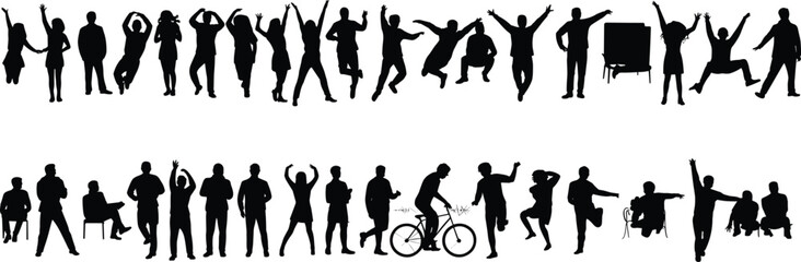 Set of human silhouettes in various poses and activities for design, illustration, and creative projects