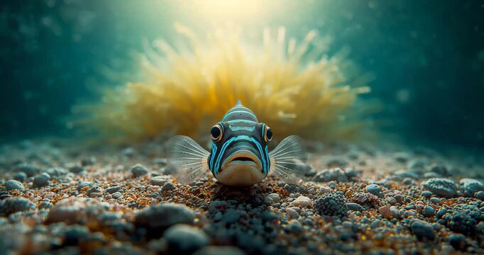 Adorable tropical fish portrait underwater close up sand ocean wildlife photography